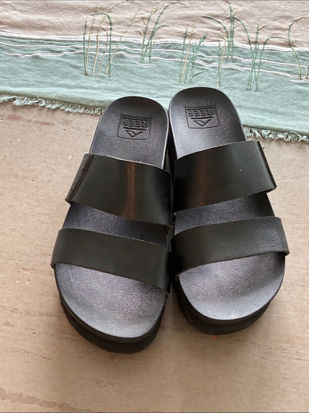 Reef Black Double-Strap Platform Sandals